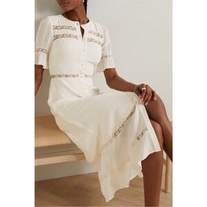 Reformation Woodson Ivory Lace Trim Button Front Short Sleeve Midi Dress Size 10